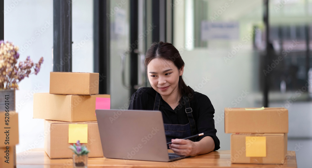 Asian Young entrepreneur, teenager SME business owner work at home, alpha generation life style, SME online business conceptual Asian Young entrepreneur, teenager SME business owner work at home, alpha generation life style, SME online business conceptual