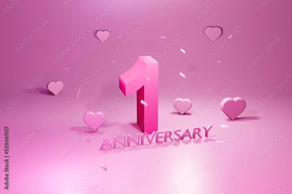 1 years anniversary celebration on pink pastel background 3d render 1 years anniversary celebration on pink pastel background 3d render