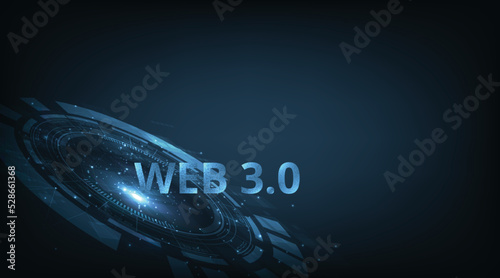 Web 3.0 text on blue technology background. Concept of upgrade new Technology.