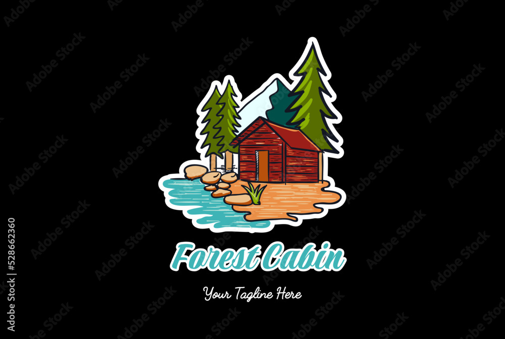 Ice Snow Mountain Pine Evergreen Spruce Fir Forest with Lake Creek River for Cabin Chalet Cottage Logo Design Ice Snow Mountain Pine Evergreen Spruce Fir Forest with Lake Creek River for Cabin Chalet Cottage Logo Design