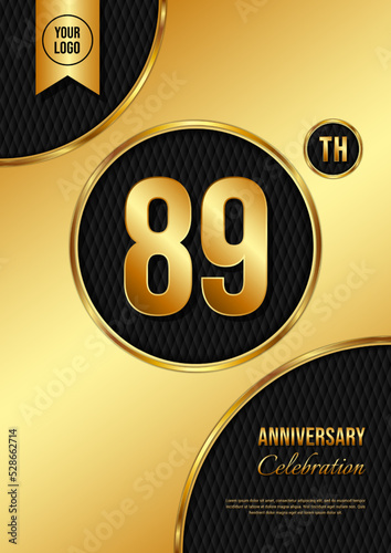 89 Year Anniversary celebration template design. Golden Anniversary, vector illustration.