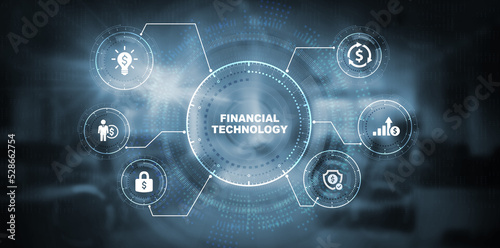 Fintech Financial technology digital money online banking business finance concept. 3d illustration