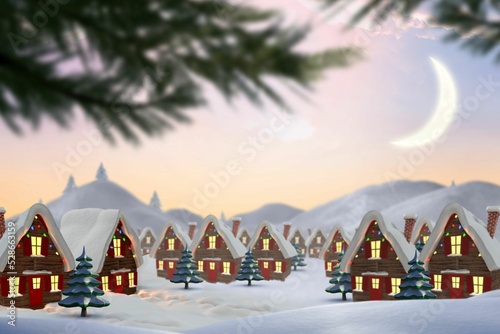 Cute christmas village with trees