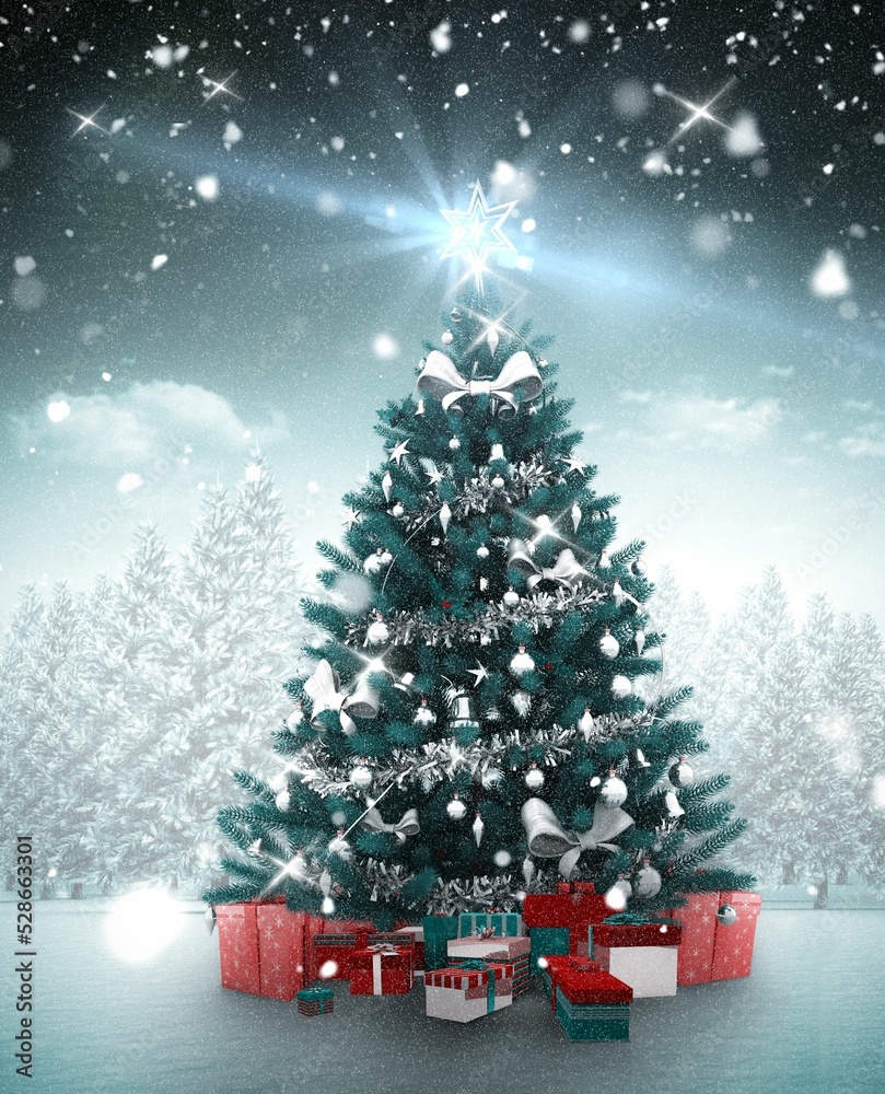 Fototapeta premium Christmas tree in snowy forest