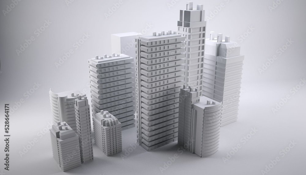 Digitaly generated image of model buildings