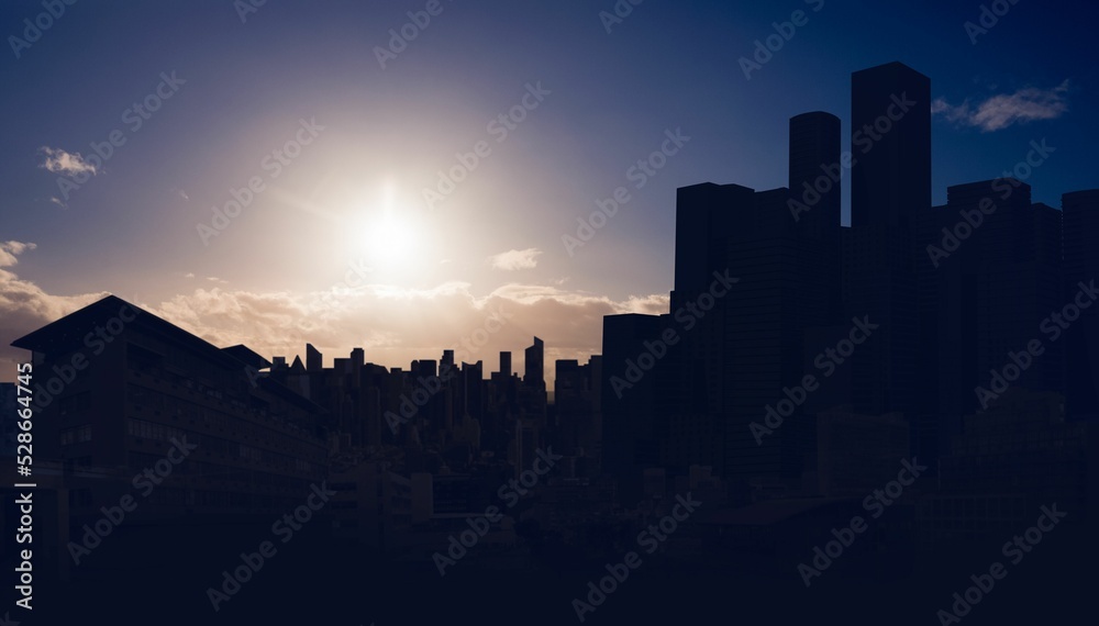 Naklejka premium Picture of city by sunrise