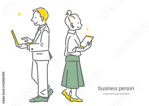 ビジネスパーソン　男女　全身　横顔　シンプルでお洒落な線画イラスト © fumi