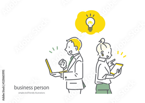 ビジネスパーソン　男女　ソリューション　シンプルでお洒落な線画イラスト