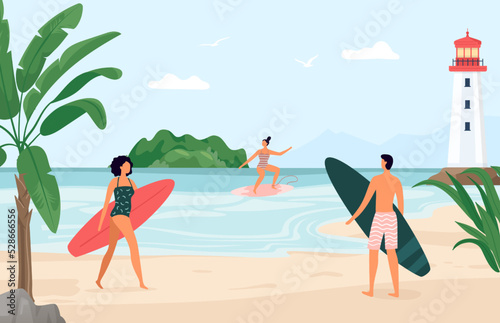 People at beach with surfboard  summer sport
