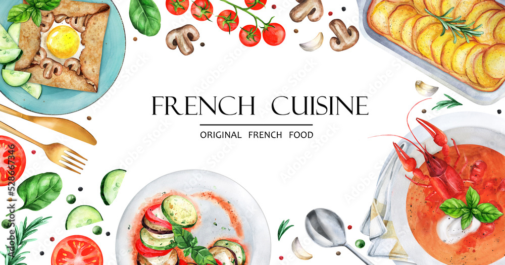 Obraz premium Banner French cuisine. Set of French dishes