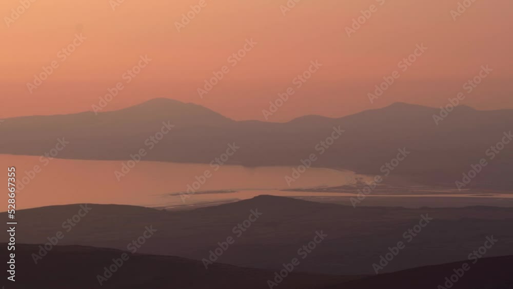 Dusk mountain scene in North Wales UK with coastline