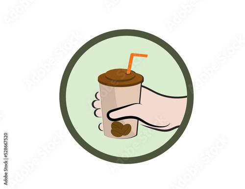 Morning street coffee in a cup. Street food. Vector icon - hand holding a cup.