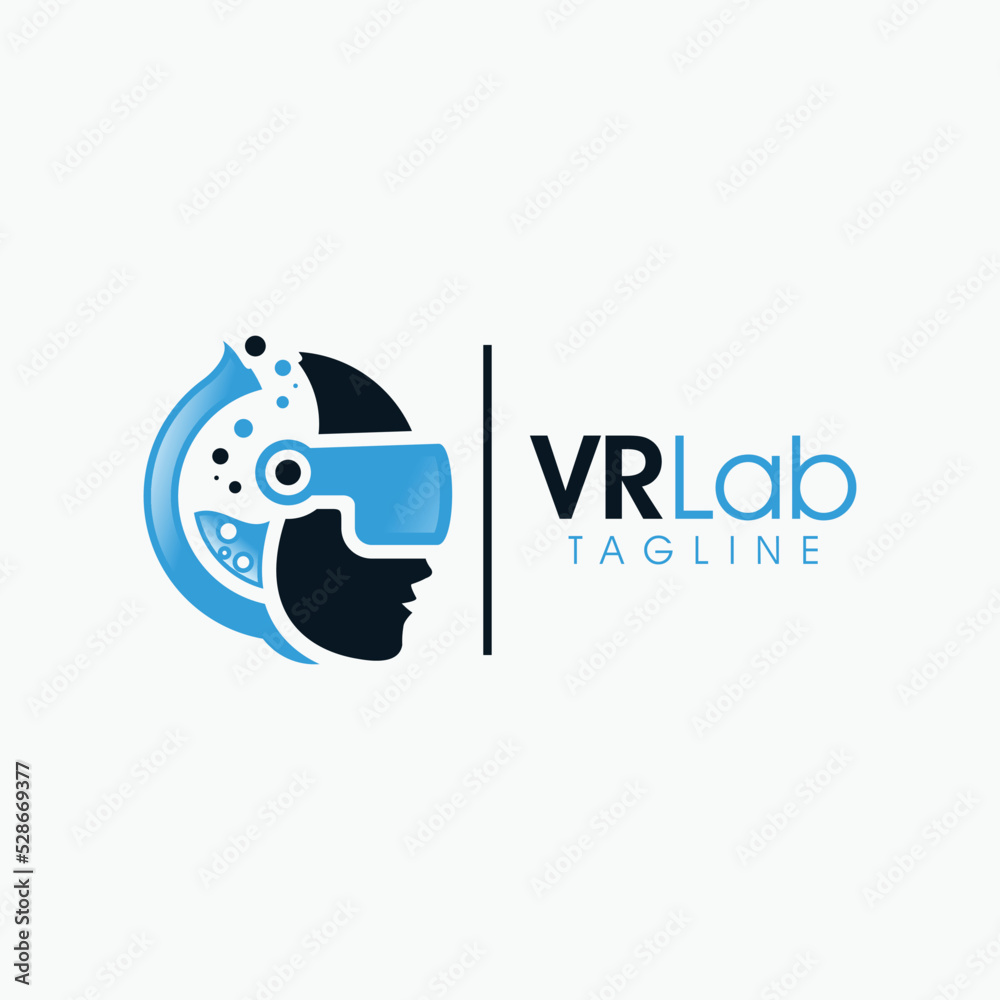 virtual reality lab logo icon vector isolated with head in blue color