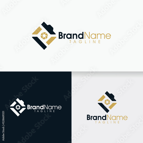 photography logo icon vector isolated with square and lens illustration