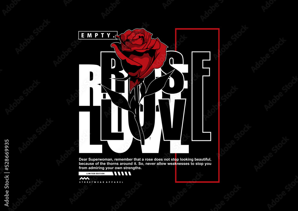 Aesthetic illustration of rose flower t shirt design, vector