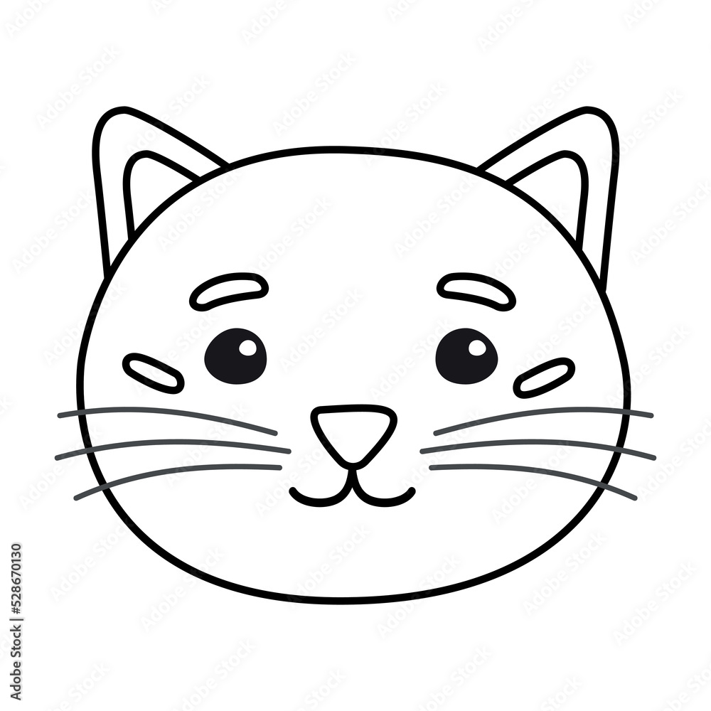 Vector flat hand drawn outline cat face head isolated on white background Vector flat hand drawn outline cat face head isolated on white background