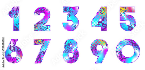 Decorative neon steampunk numbers from one to nine. Number Set