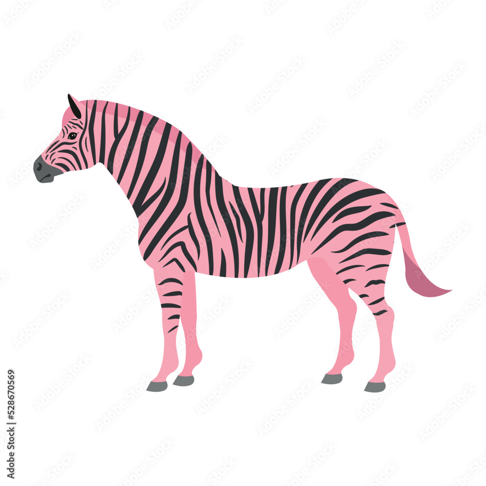 Vector flat pink zebra isolated on white background