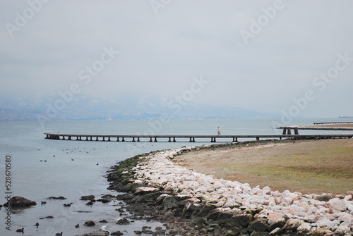 Izmit, Kocaeli, Turkey, Boardwalk in seka park. Beautiful natural park on seacoast. photo