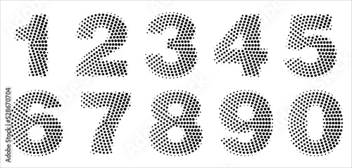 Decorative monochrome gradient halftone numbers from one to nine.