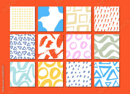 Set of colorful creative hand drawn universal cards. Hand drawn ink vector brushes.
