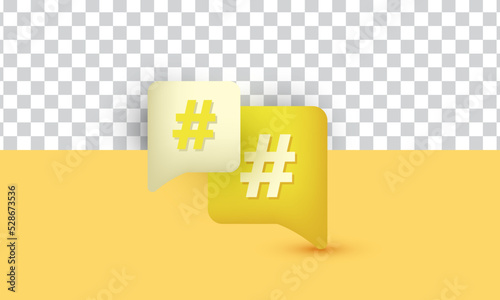 unique realistic yellow hashtag search link symbol 3d design isolated on background.Trendy and modern vector in 3d style.