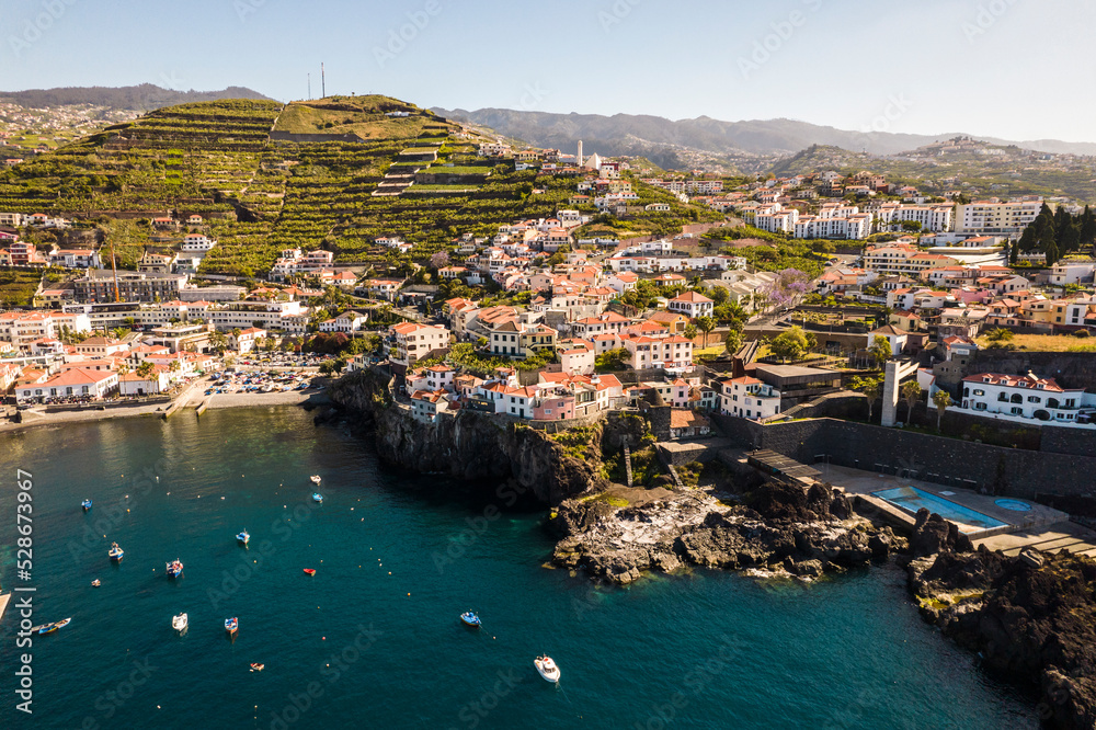 The aerial view of the beautiful city of Camara de Lobos, Madeira Island, Portugal