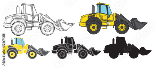 Set of Bulldozer in isolate on a white background. Construction equipment. Vector illustration.