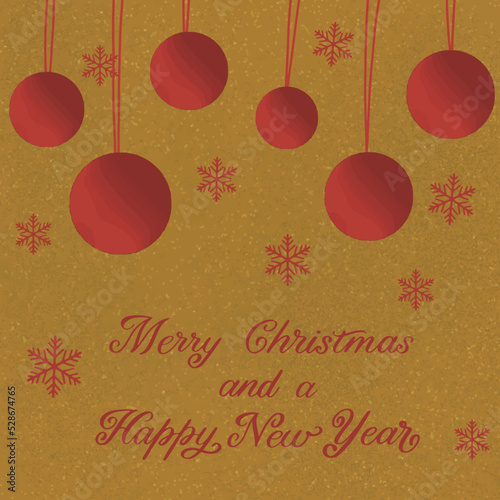 Traditional celebration vector art design postcard for holiday with lights, calligraphy Happy New Year, Merry Christmas. Snowy winter december vibe 