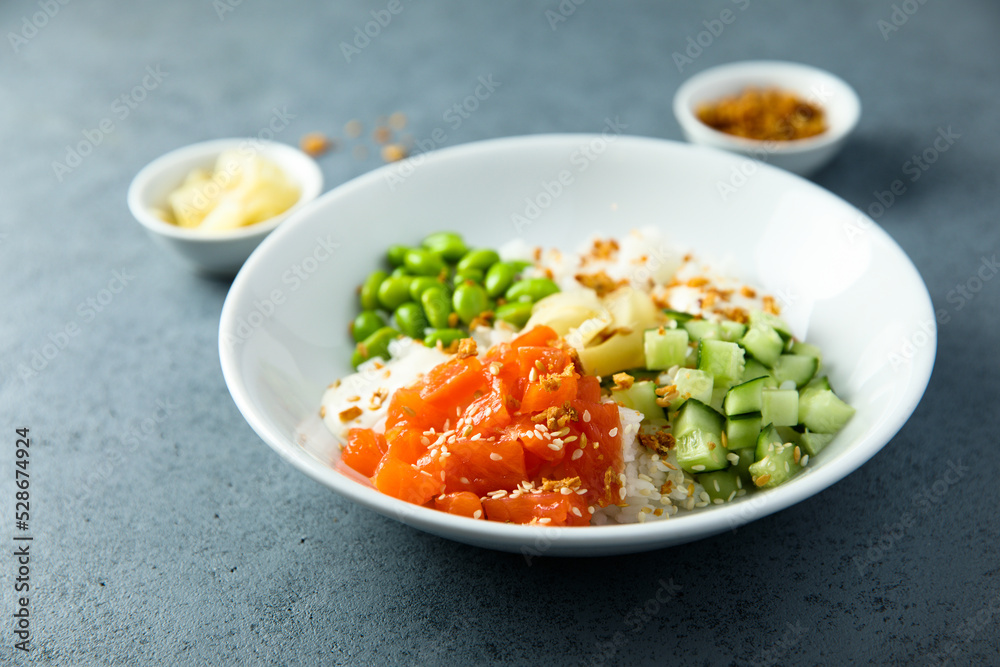 Homemade salmon poke with avocado Homemade salmon poke with avocado