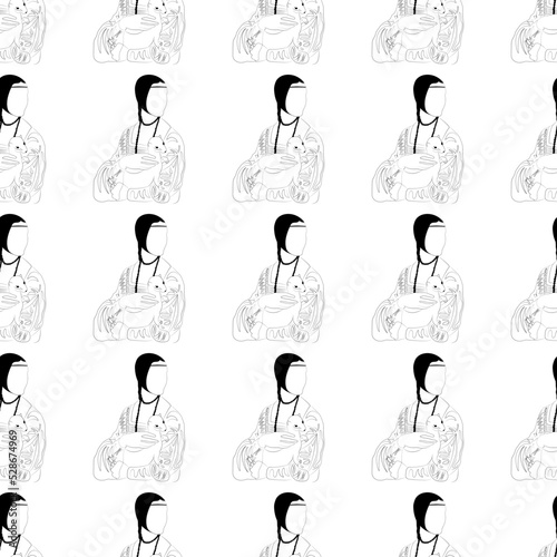 Lady with an Ermine pattern, line art, color spots, minimalism