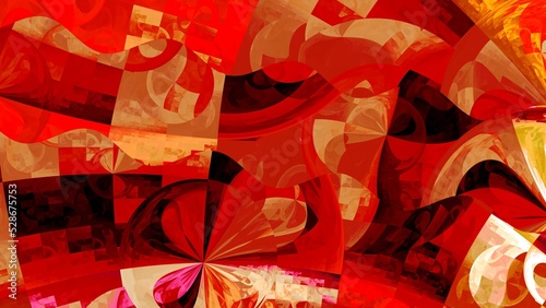 Red stained glass fractal, computer generated abstract background,