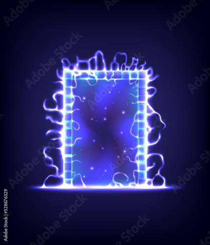 Portal to another universe with lightning. Teleport podium. Sci-fi magic gate in game fantasy