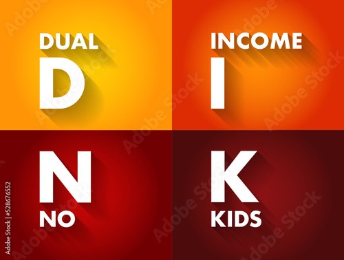 DINK Dual Income No Kids - describes a couple without children living together while both partners are receiving an income, acronym text concept background