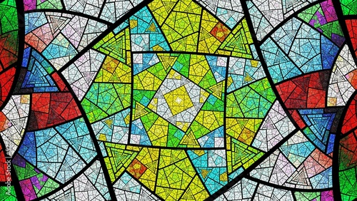 Colorful stained glass square fractal, computer generated abstract background,