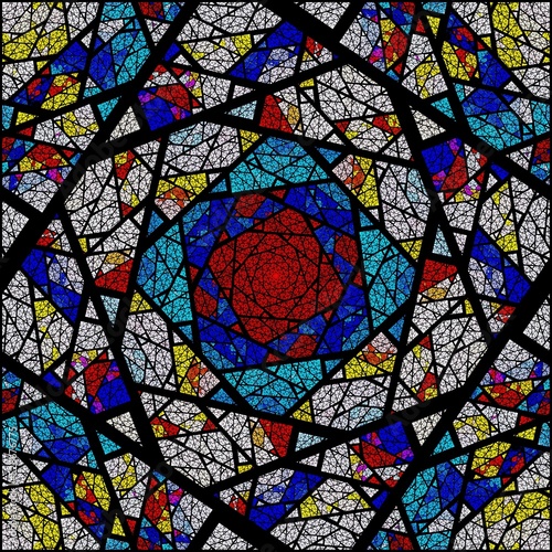 Colorful stained glass square fractal  computer generated abstract background 
