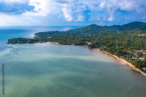 Aerial view of Hin Kong beach and its sand bank, in Koh Pha Ngan, Thailand
