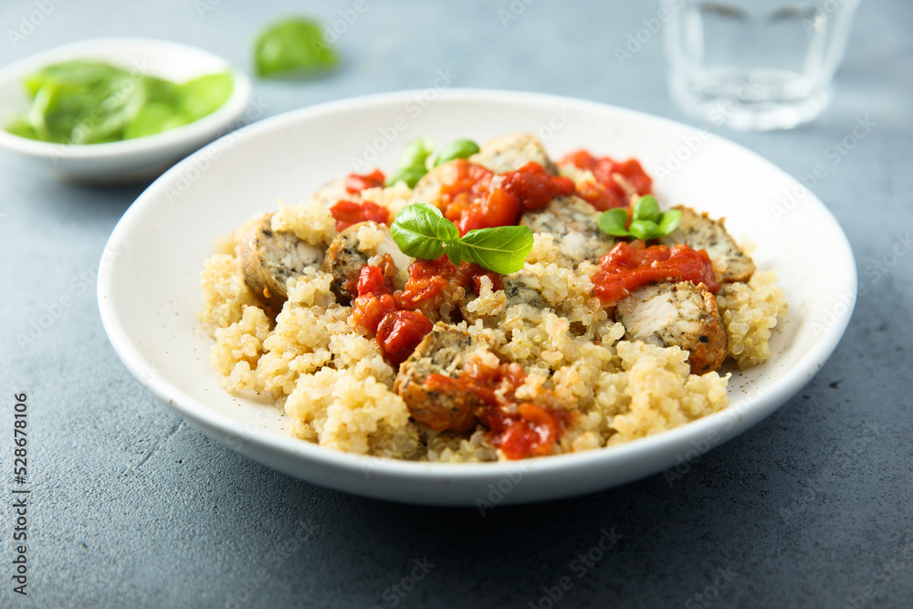 Quinoa with chicken sausage and tomato sauce Quinoa with chicken sausage and tomato sauce