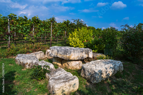 A resting place made of boulders in a vineyard in Rhineland-Palatinate/Germany
