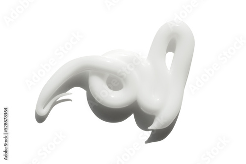 White cream texture swatch stroke smear with shadow isolated . Facial creme, foam, gel or body lotion skincare make up sample. Face makeup cream cosmetic product squeeze swirl