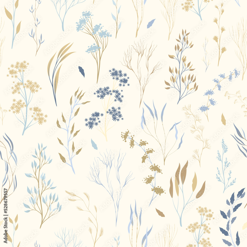 Seamless pattern with elegant twigs on a light background