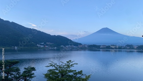 5 33am majestic Mt. Fuji of Japan  the world heritage.  View from Kawaguchiko lakeside in Yamanashi prefecture  year 2022 August 27th