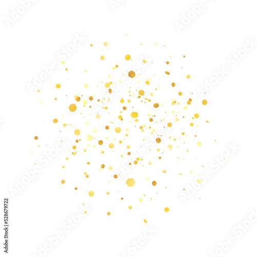 Placer yellow gold glitter confetti on white background. Vector
