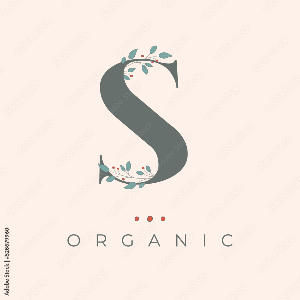 Fototapeta premium Floral S Letter Icon. Organic Letter Logo.
