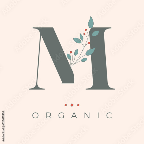 Floral M Letter Icon. Organic Letter Logo.