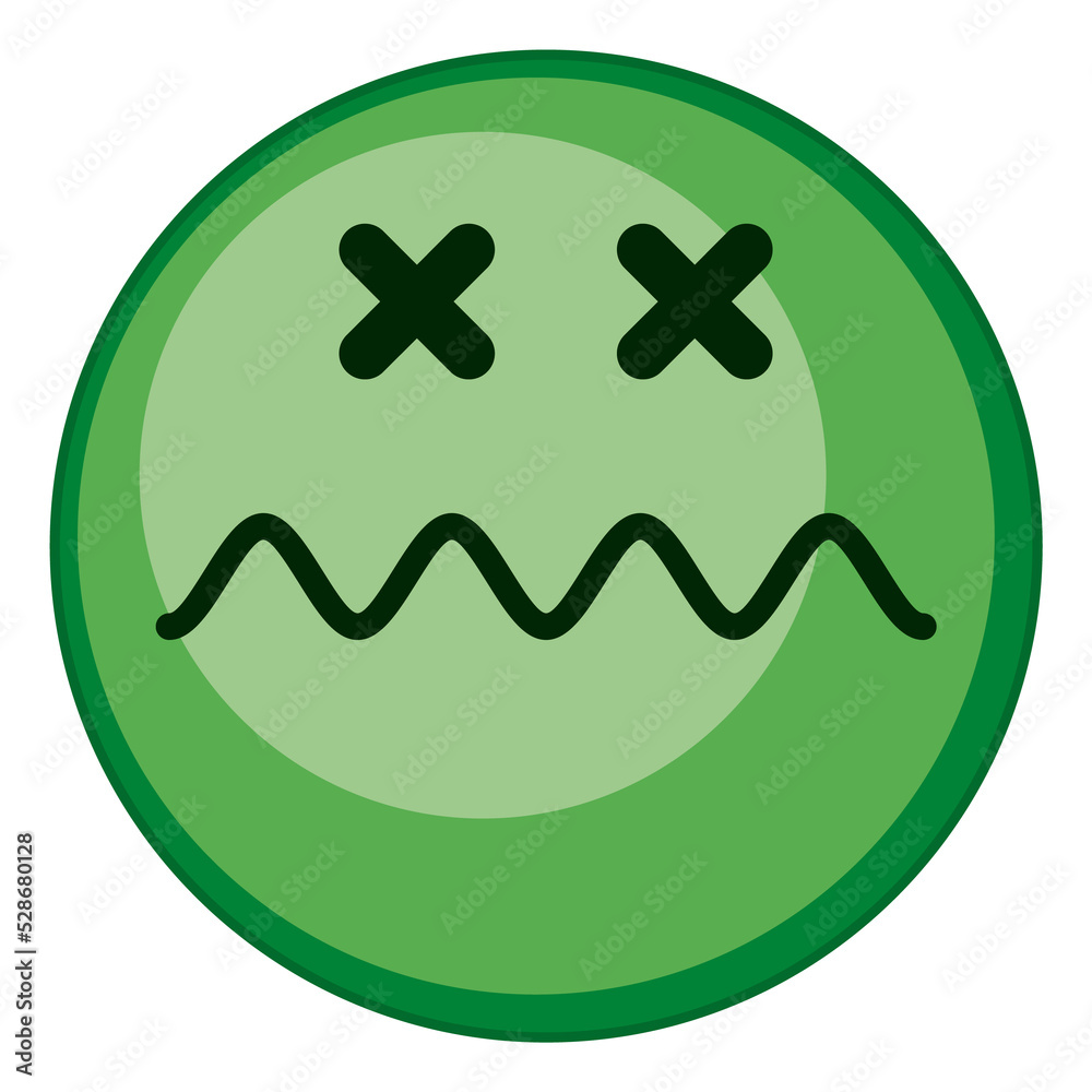 Green emoji with crossed out eyes. Dead face expression. Intoxication symbol Green emoji with crossed out eyes. Dead face expression. Intoxication symbol
