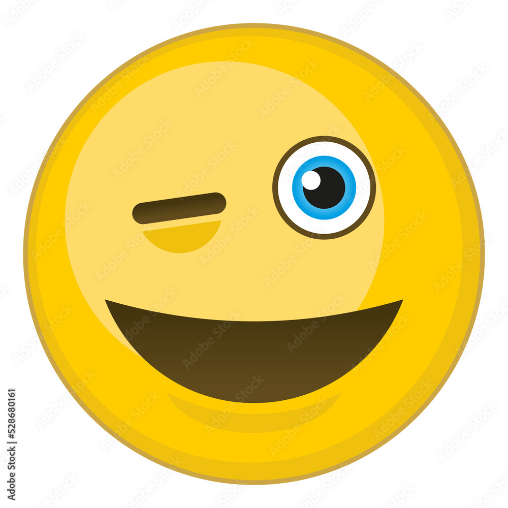 Winked emoticon. Cartoon yellow ball with eye wink Winked emoticon. Cartoon yellow ball with eye wink