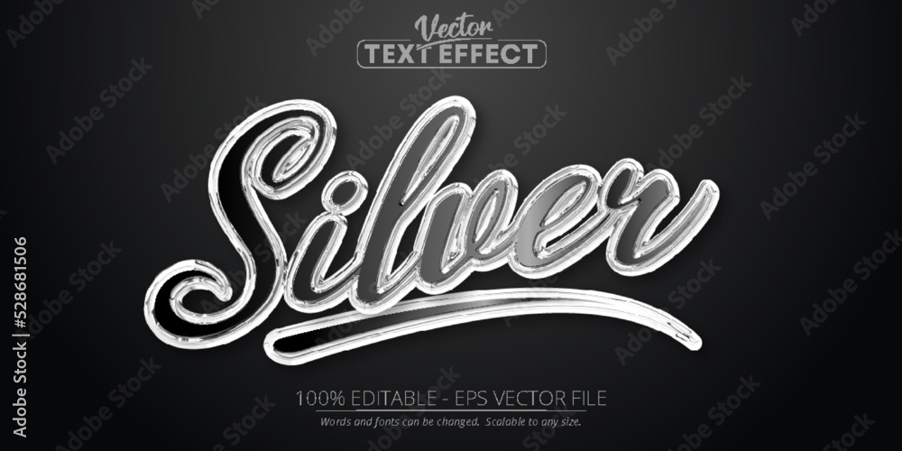 Silver text effect, editable shiny metallic text style