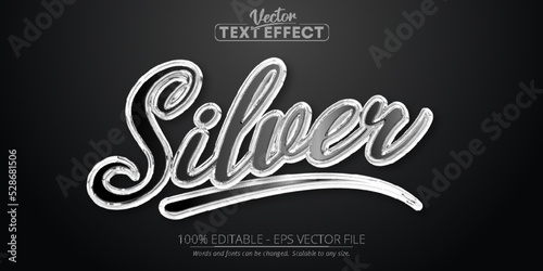 Silver text effect, editable shiny metallic text style