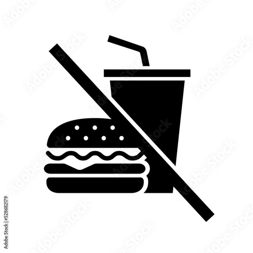 No eating or drinking sign, Prohibition symbol sticker for public places, Isolated on white background, Flat design vector illustration